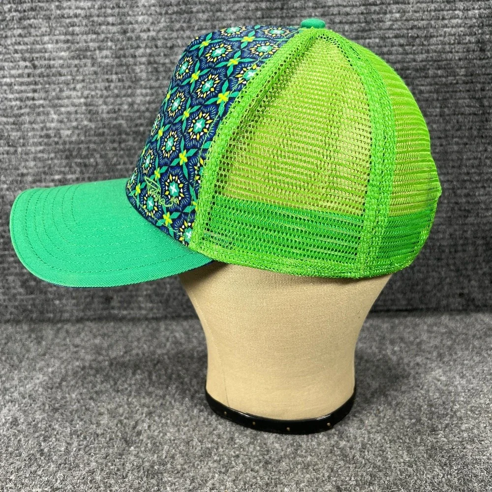Prana‎ Hat Cap Womens Snap Back Mesh Trucker Green Geometric OSFM Outdoor